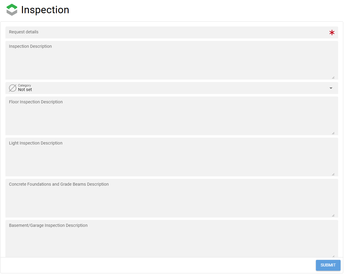 TrackOnUs web app showing a Quarterly Fire Extinguisher Inspection form with a description, category and in-progress status